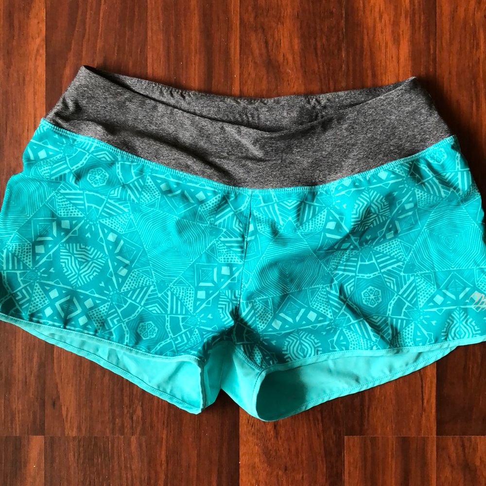 Teal blue pattern workout shorts